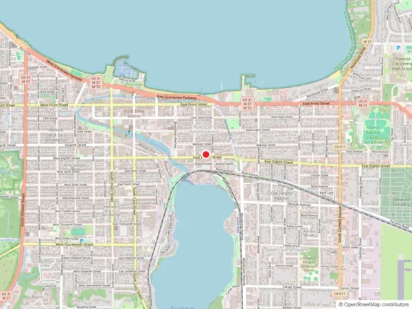 Map of Traverse City, Michigan with a marker at Orchard Cleaning Services, 531 E Eighth Street